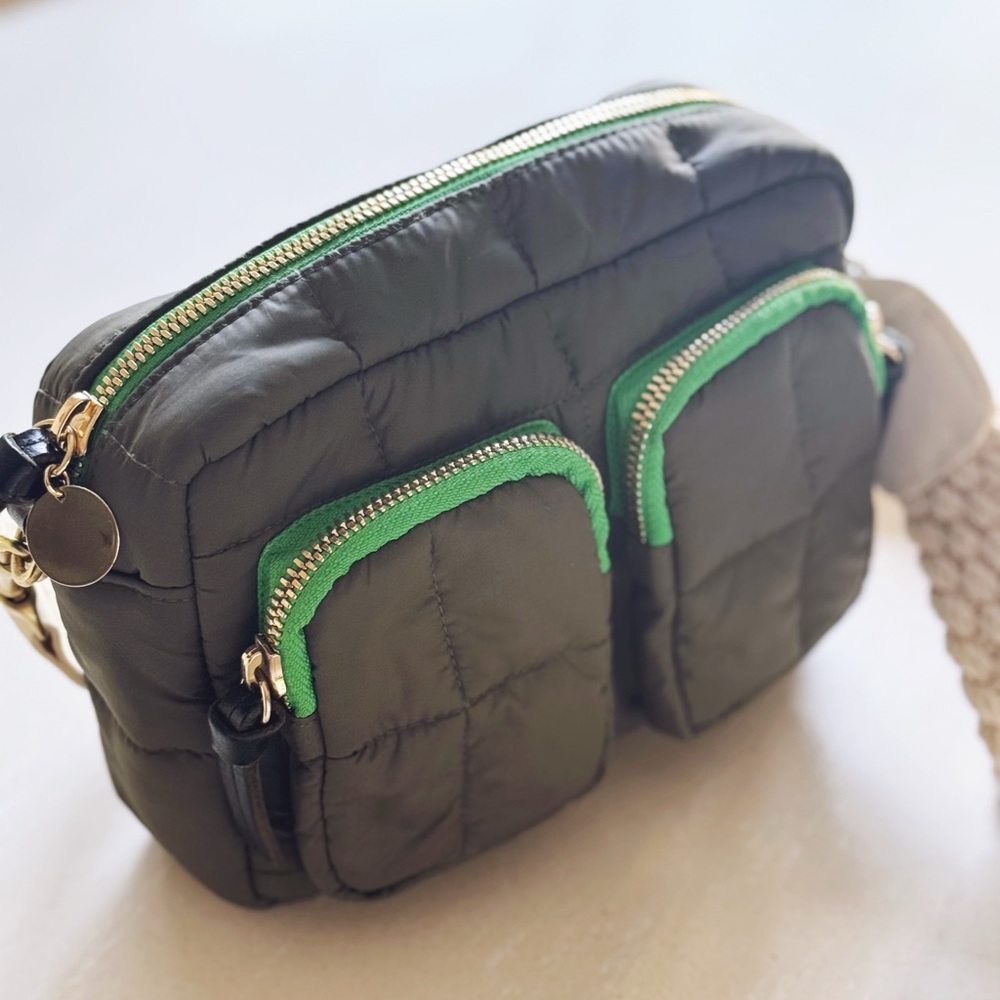 Stylish Quilted Bag with Green Accents